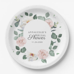 Floral Greenery Watercolor Bridal Shower Paper Plate