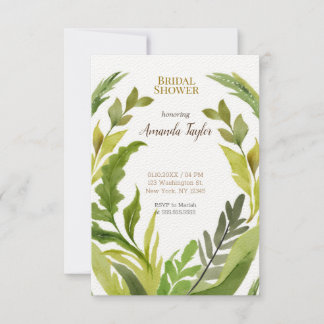 Floral Greenery Watercolor Elegant Bridal Shower Invitation