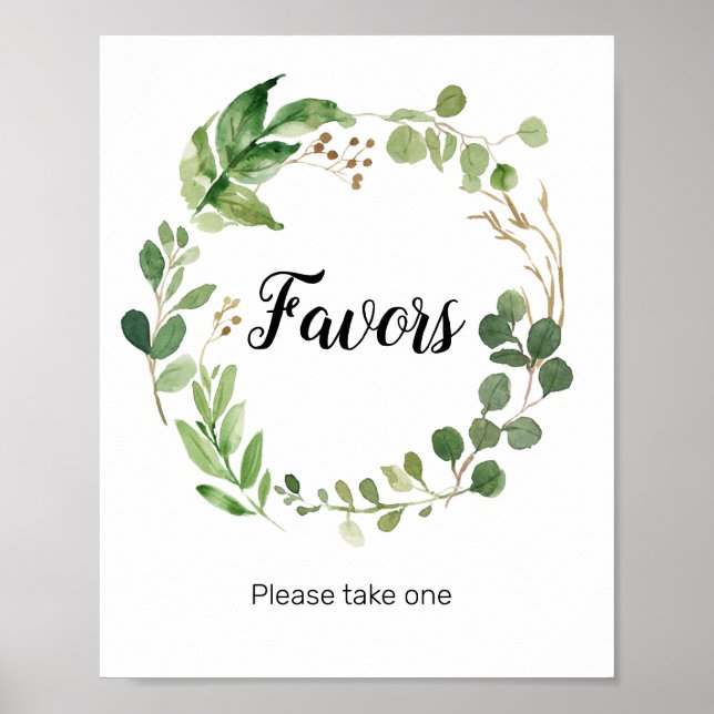 Floral Greenery Watercolor Favour Sign (Front)
