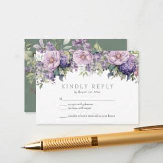 Floral Greenery Watercolor Lavender Sage RSVP Card