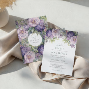 Floral Greenery Watercolor Lavender Sage Wedding Invitation