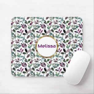 Floral Greenery Watercolor Seamless Pattern Name Mouse Mat