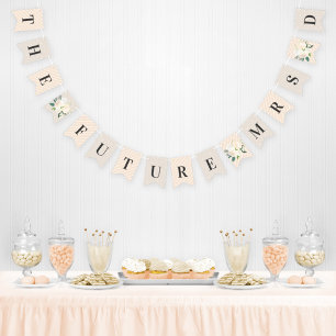 Floral Greenery Wedding Future Mrs. Peach Beige Bunting