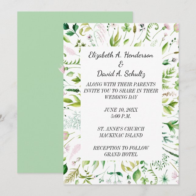 Floral Greenery Wedding Invitation (Front/Back)