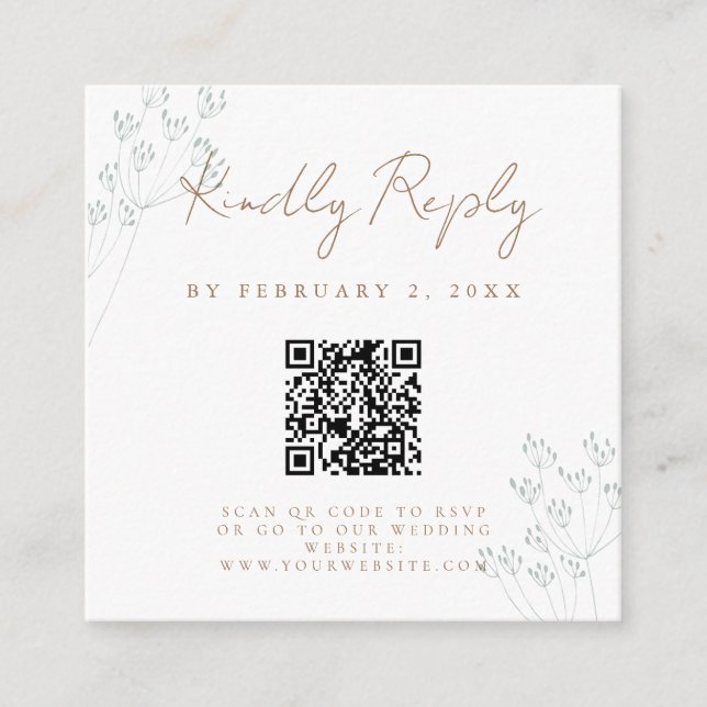 Floral Greenery Wedding Scan Code RSVP Enclosure Card (Front)
