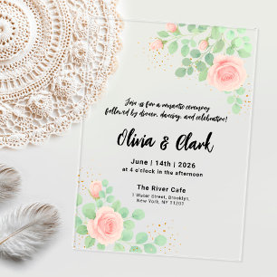 Floral Greenery Wedding with Roses Acrylic Invitations