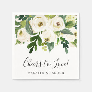 Floral Greenery White Roses Elegant Wedding Napkin