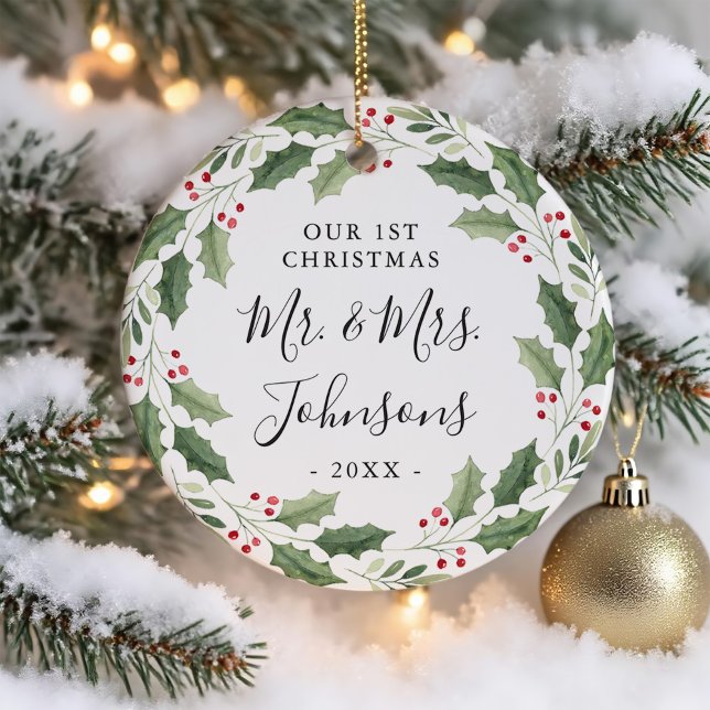 Floral Greenery Wreath Our First Christmas Ceramic Tree Decoration (Creator Uploaded)