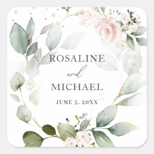 Floral Greenery Wreath Wedding Square Sticker