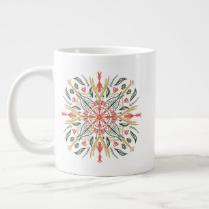 Floral Greenery Yellow Orange Bohemian Art Large Coffee Mug