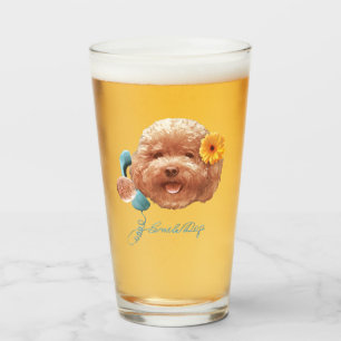 Floral Greeting: Smiling Toy Poodle Selfie Art Glass