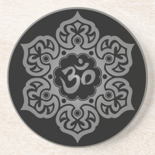 Floral Grey and Black Aum Design Coaster