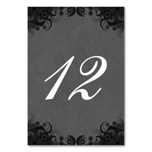 Floral Grey and Black Reception Table Number Cards (Front)