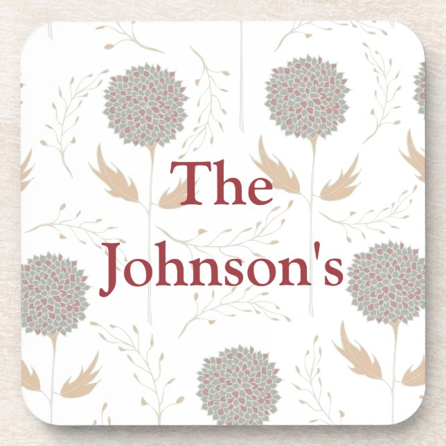 Floral Grey and Burgundy Coaster (Front)