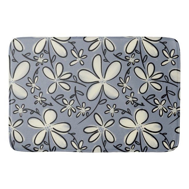 Floral Grey and Cream flower pattern Bath Mat (Front)