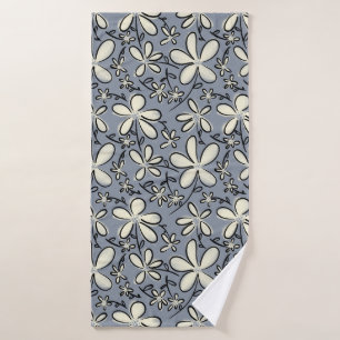 Floral Grey and Cream flower pattern Bath Towel