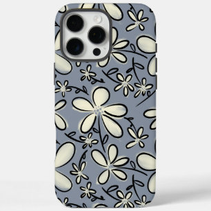 Floral Grey and Cream flower pattern iPhone 16 Pro Max Case
