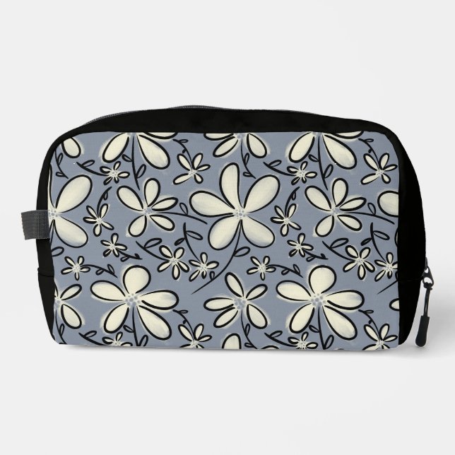 Floral Grey and Cream flower pattern Dopp Kit (Front)