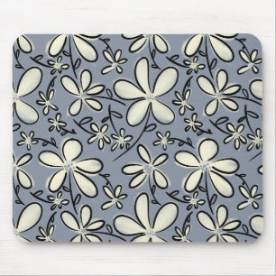 Floral Grey and Cream flower pattern Mouse Mat