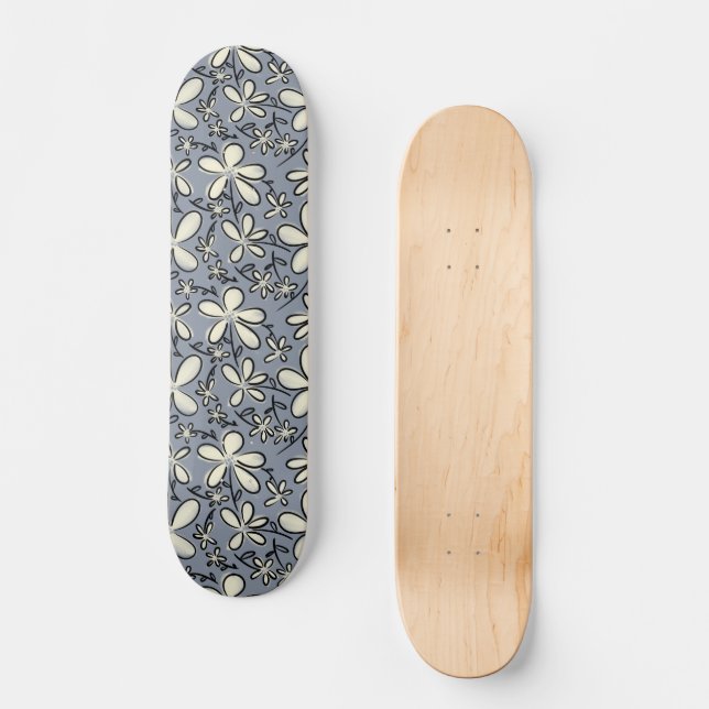 Floral Grey and Cream flower pattern Skateboard (Front)