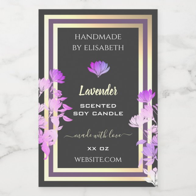 Floral Grey and Purple Product Labels Gold Effect (Single Label)