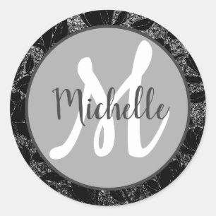 Floral Grey Elegant Monogrammed First Name Sticker