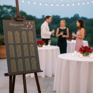 Floral Grey Heart Wedding Seating Plan 12 Tables Poster