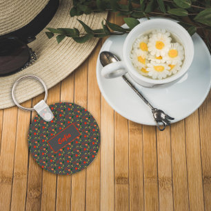 Floral grey pattern wildflowers name Keychain