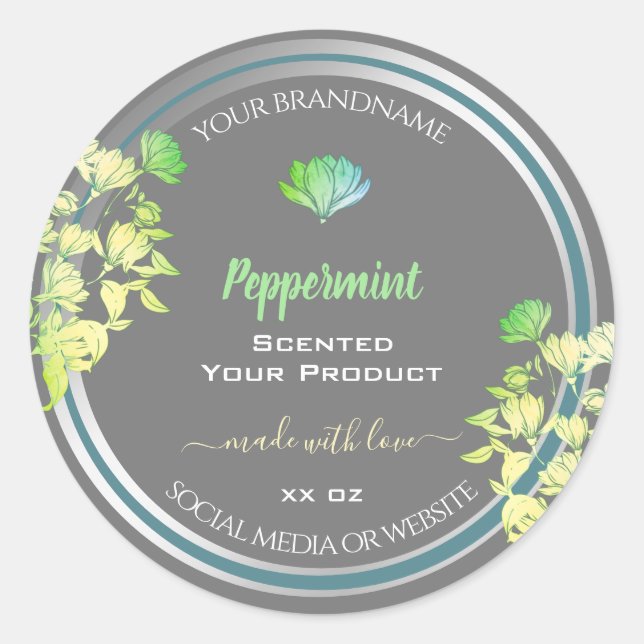 Floral Grey Product Packaging Labels Silver Effect (Front)