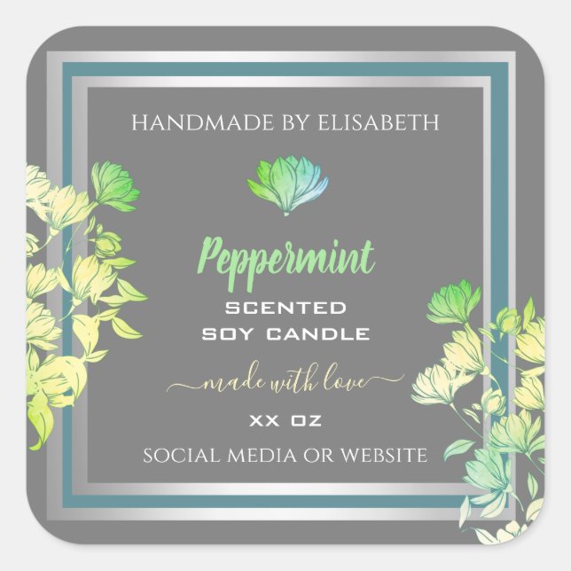 Floral Grey Product Packaging Labels Silver Effect (Front)