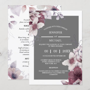 Floral grey purple botanical wildflower blossoms invitation