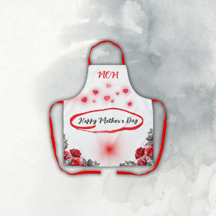 Floral Grey & Red Happy Mother's Day Apron