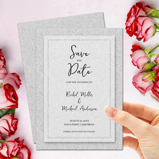 Floral Grey Wedding QR Code Save The Date (Creator Uploaded)