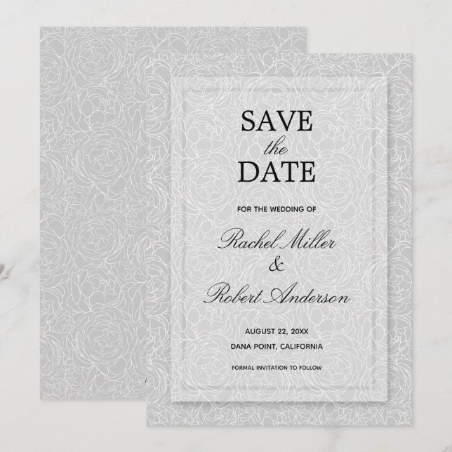 Floral Grey Wedding Save The Date (Front/Back)