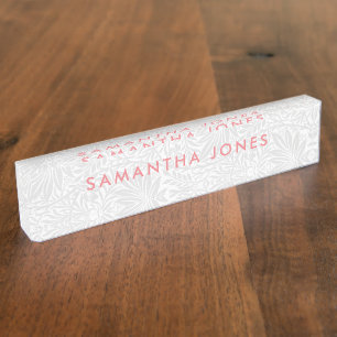 Floral Grey White Classic Personalised Nameplate