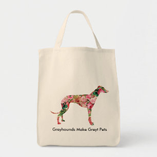 Floral Greyhound Shopping Tote Bag