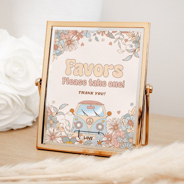 Floral Groovy Retro Hippie Party Favours Poster (Creator Uploaded)