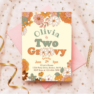 Floral Groovy Two Retro 2nd Birthday Invitation