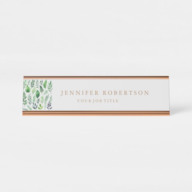 Floral Grrenery Classical Personalised Customised Desk Name Plate (Front)