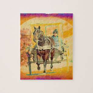 Floral Grunge Amish Horse and Buggy Jigsaw Puzzle