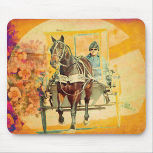 Floral Grunge Amish Horse and Buggy Mouse Mat