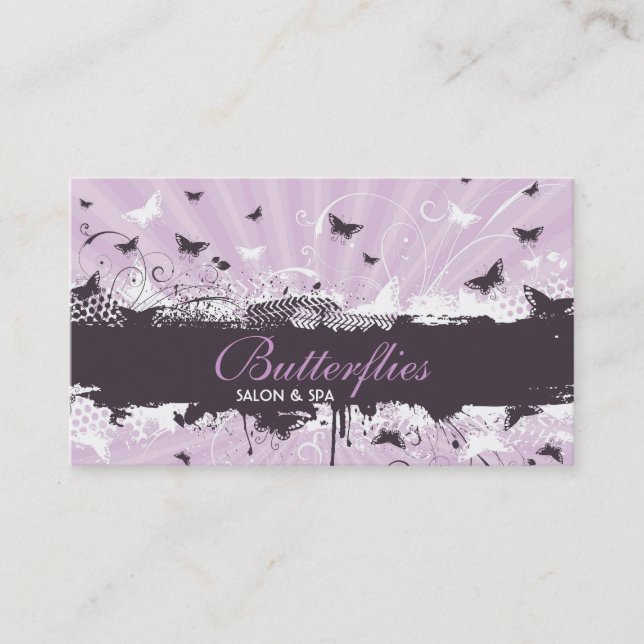Floral Grunge Butterfly Business Card (Front)