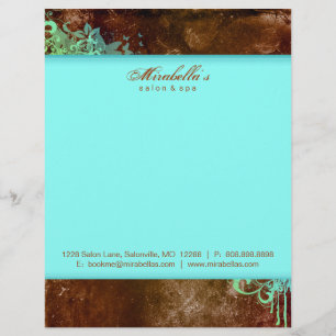 Floral Grunge Letterhead Stationery Blue Green