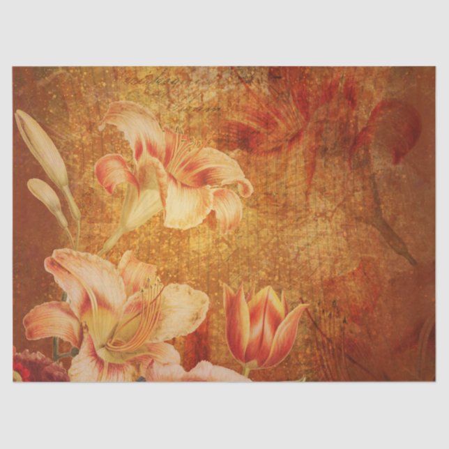 Floral Grunge Orange Lilies Decoupage  Tissue Paper (Front)