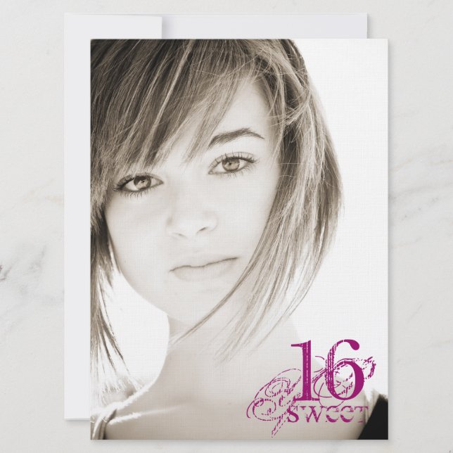 Floral Grunge - Photo Sweet 16 Invitation (Front)