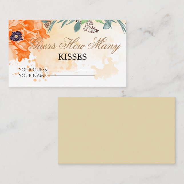 Floral guess how many kisses bridal game enclosur enclosure card (Front/Back)