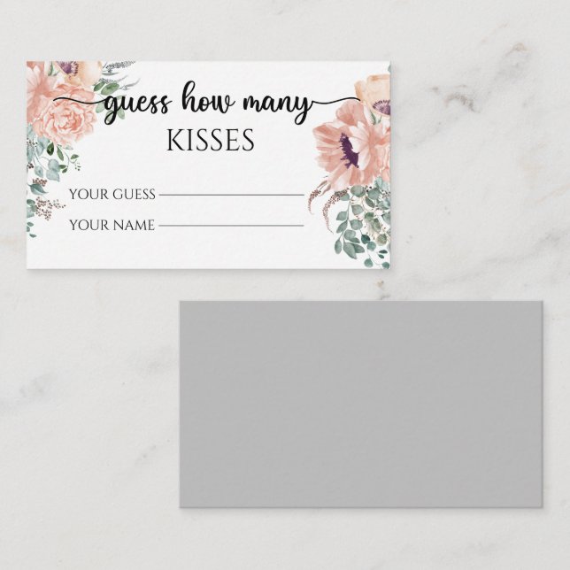 Floral guess how many kisses bridal game enclosure card (Front/Back)