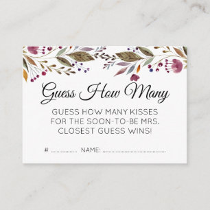 Floral Guess How Many Kisses Bridal Shower Game Enclosure Card