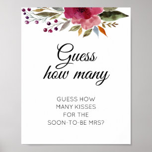 Floral Guess How Many Kisses Bridal Shower Game Poster