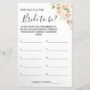 Floral Guess how old was She shower game card 